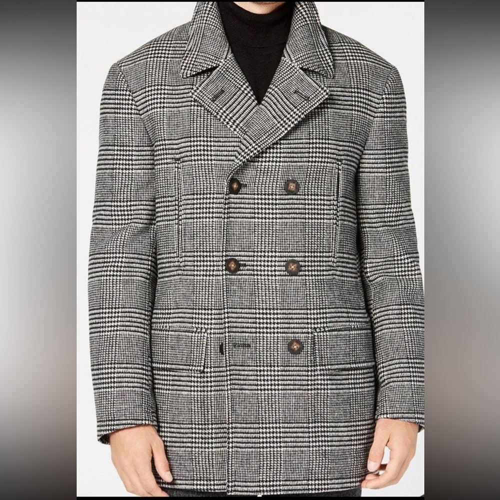 Lauren Ralph Lauren Men's Black and White Plaid Pea Coat size 36R